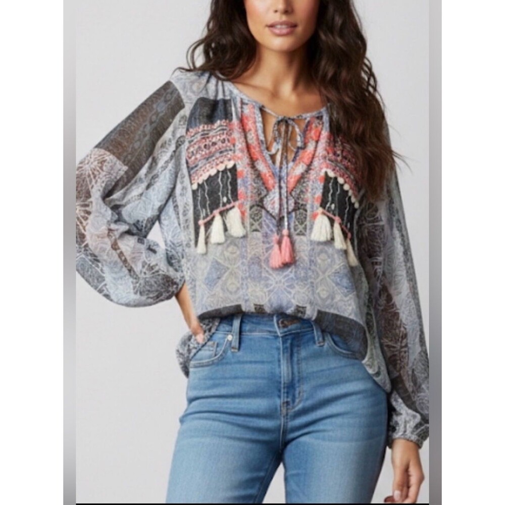 NWT!! Ramy Brook Embroidered Myra Boho Blouse Size XS Oversized $275